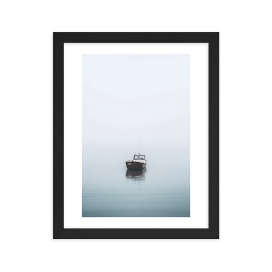 a small boat on lake wall art