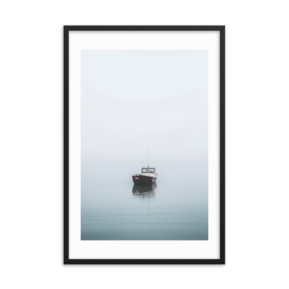 a small boat on lake wall art